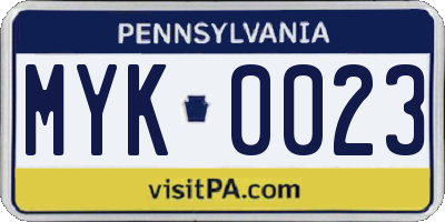 PA license plate MYK0023