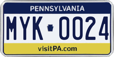 PA license plate MYK0024