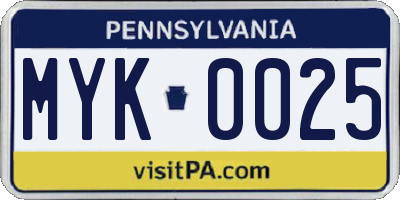 PA license plate MYK0025