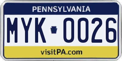 PA license plate MYK0026