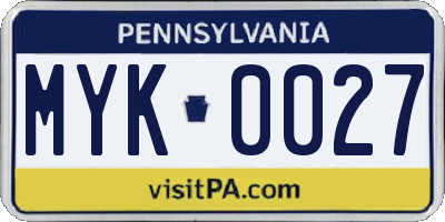PA license plate MYK0027