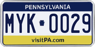 PA license plate MYK0029