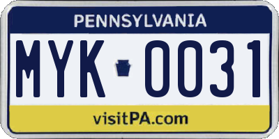 PA license plate MYK0031