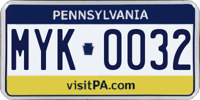 PA license plate MYK0032