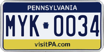 PA license plate MYK0034