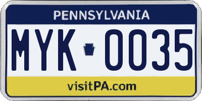 PA license plate MYK0035