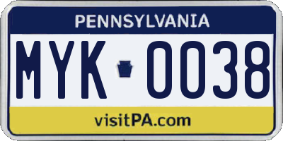 PA license plate MYK0038