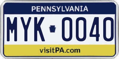 PA license plate MYK0040