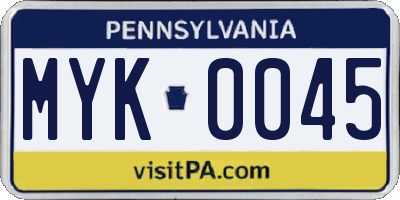 PA license plate MYK0045