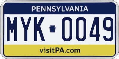 PA license plate MYK0049