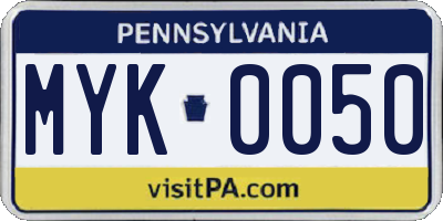 PA license plate MYK0050