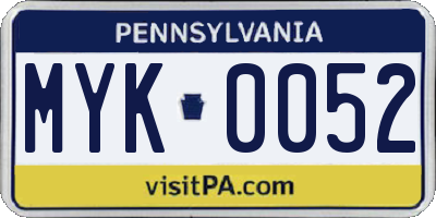 PA license plate MYK0052