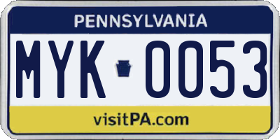 PA license plate MYK0053