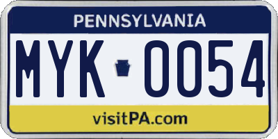 PA license plate MYK0054