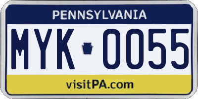 PA license plate MYK0055