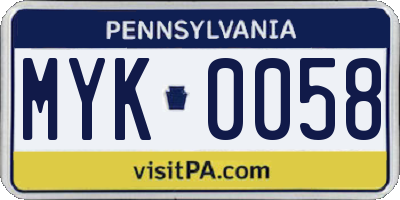 PA license plate MYK0058