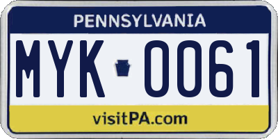 PA license plate MYK0061