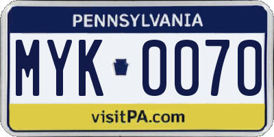 PA license plate MYK0070