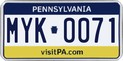 PA license plate MYK0071
