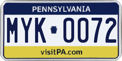 PA license plate MYK0072