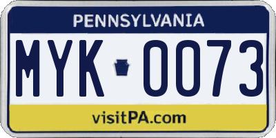 PA license plate MYK0073