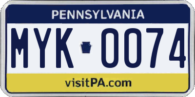 PA license plate MYK0074
