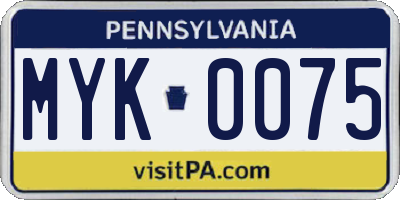 PA license plate MYK0075
