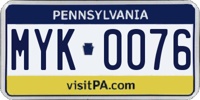 PA license plate MYK0076