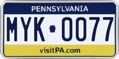 PA license plate MYK0077