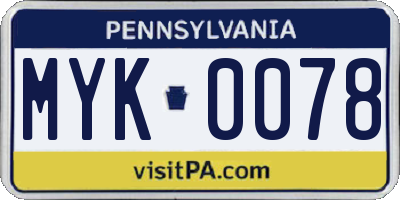 PA license plate MYK0078
