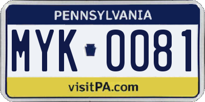 PA license plate MYK0081