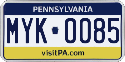 PA license plate MYK0085