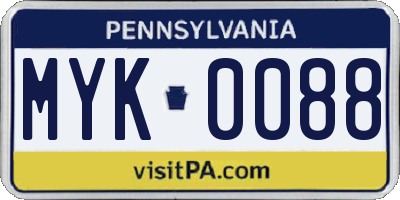 PA license plate MYK0088