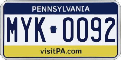 PA license plate MYK0092