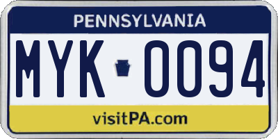 PA license plate MYK0094