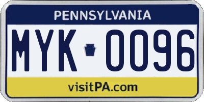 PA license plate MYK0096