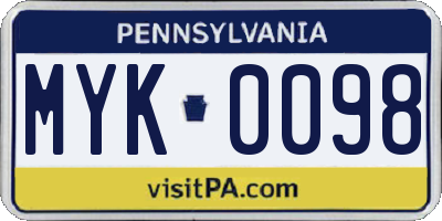 PA license plate MYK0098