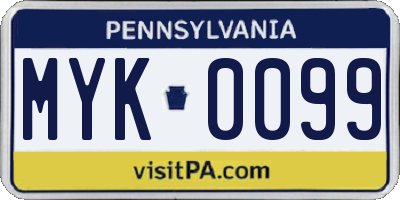 PA license plate MYK0099