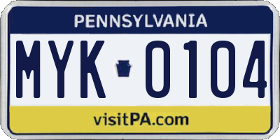 PA license plate MYK0104
