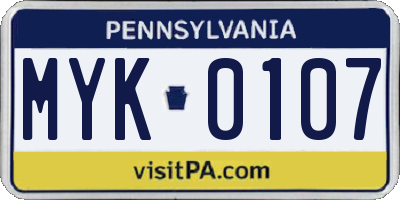 PA license plate MYK0107