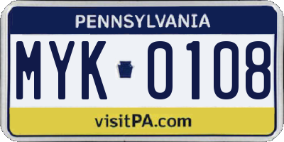 PA license plate MYK0108