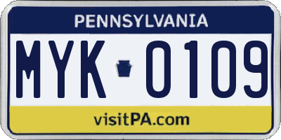 PA license plate MYK0109