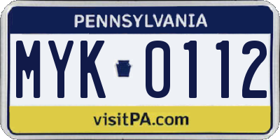 PA license plate MYK0112