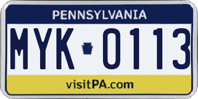 PA license plate MYK0113