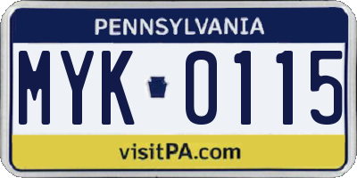 PA license plate MYK0115