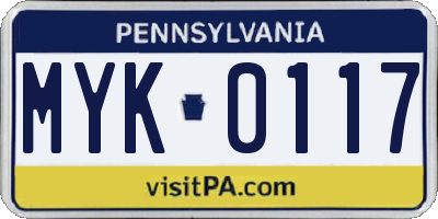 PA license plate MYK0117