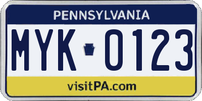 PA license plate MYK0123