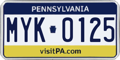 PA license plate MYK0125