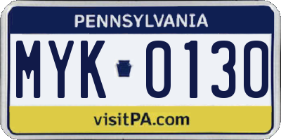 PA license plate MYK0130
