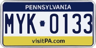 PA license plate MYK0133